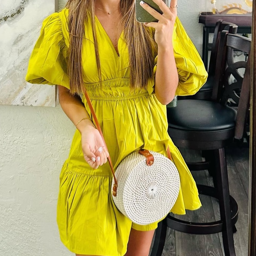 Vibrant Green Puff Sleeve Dress